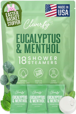 CLEVERFY tabletas de ducha con eucalipto, empaque atractivo para regalo de Pascua.