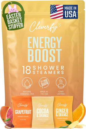 Tabletas Cleverfy de ducha aromáticas cítricas en empaque, cuidado personal en casa.