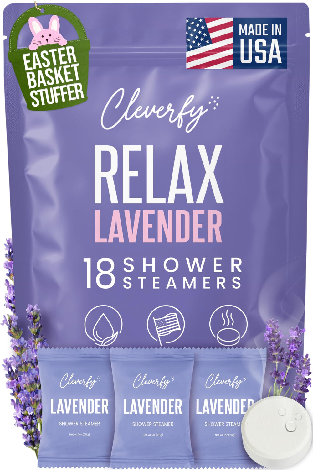 CLEVERFY tabletas ducha lavanda, empaque elegante ideal regalo y spa en casa.