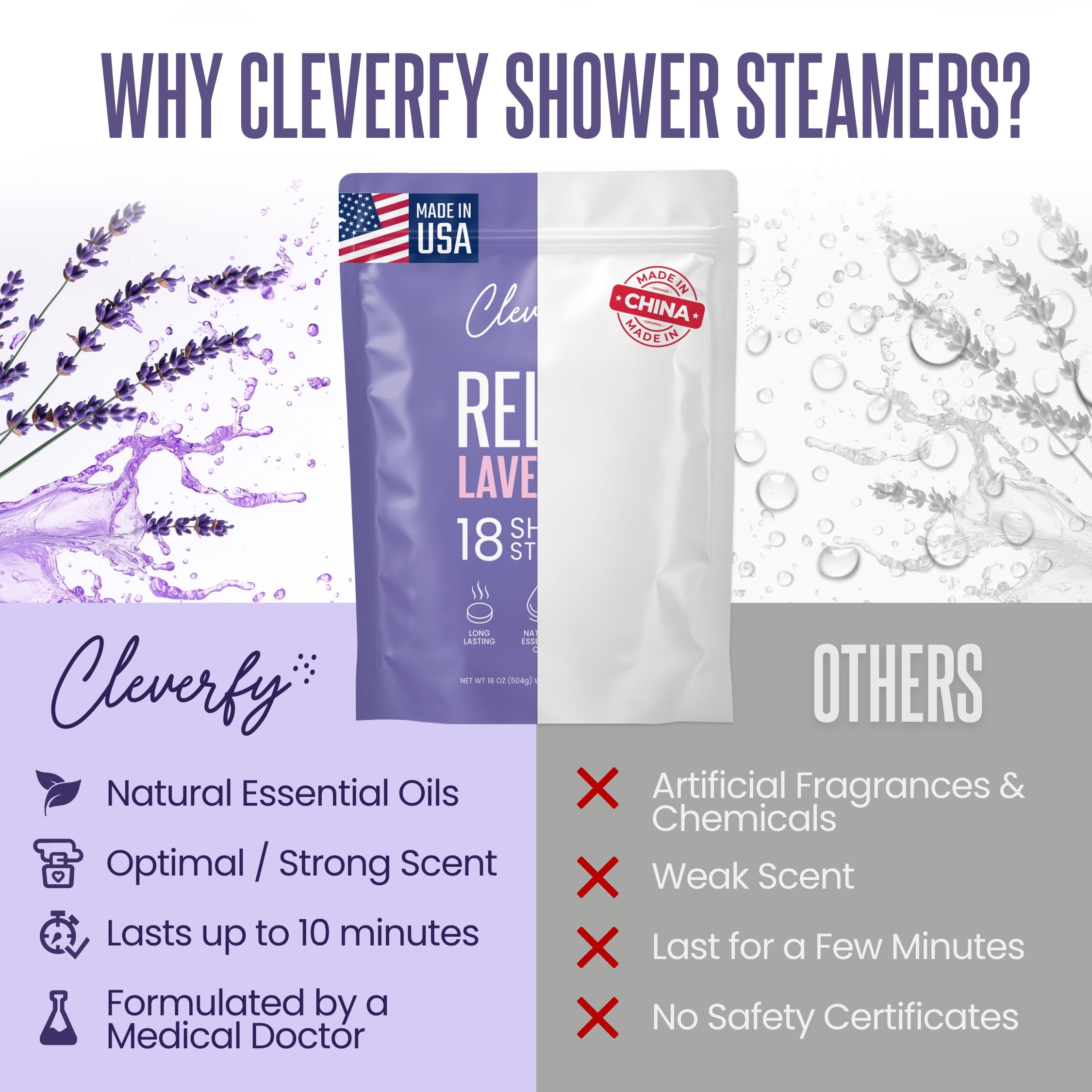 CLEVERFY tabletas ducha lavanda perfuman la ducha con aroma relajante.
