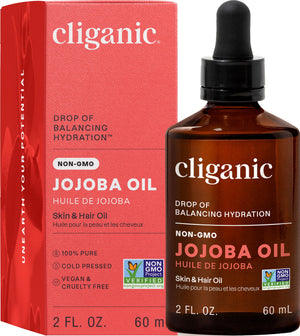 Cliganic Aceite de Jojoba 60ml en botella, hidratación suave y natural.