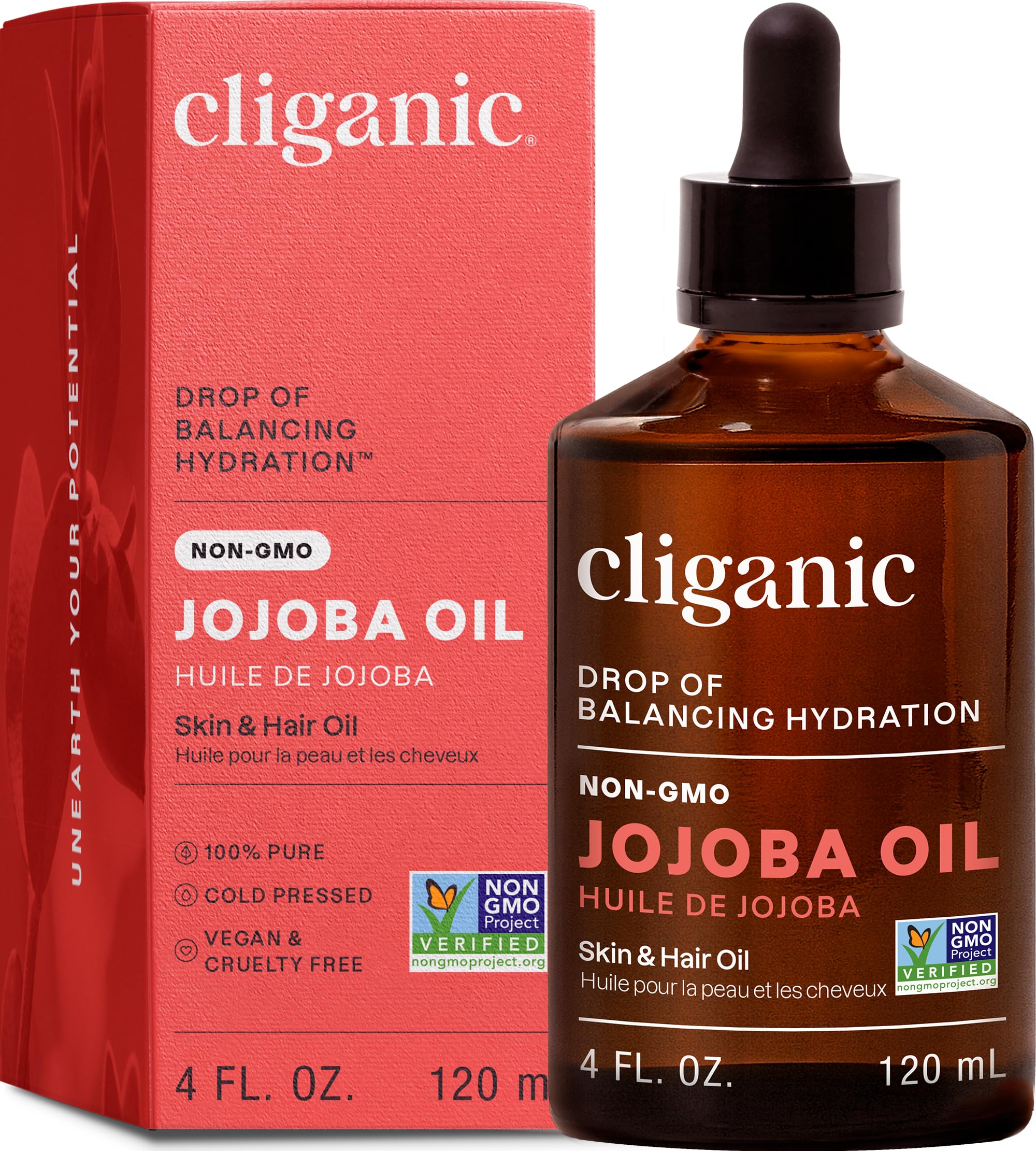 Cliganic aceite de jojoba: botella vertido, uso diario para piel suave.