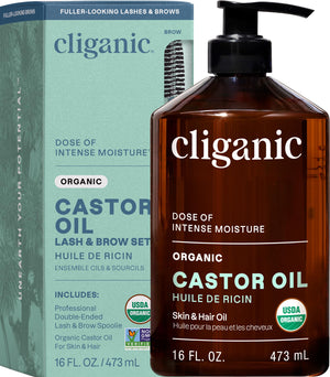 Aceite de ricino orgánico Cliganic en botella para cabello y piel