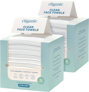Cliganic Toallas Faciales XL, uso diario suave y absorbente para la piel.