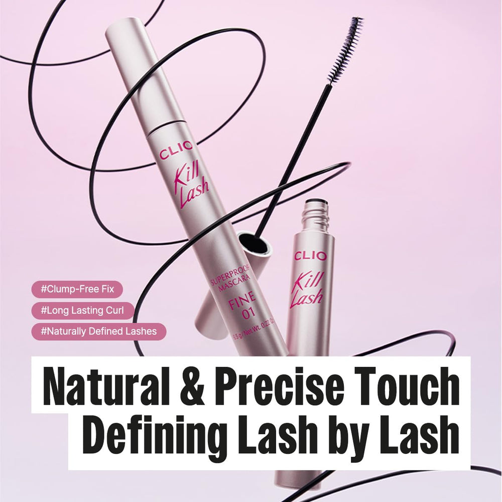 CLIO Kill Lash Superproof Máscara, definición precisa y pestañas separadas.