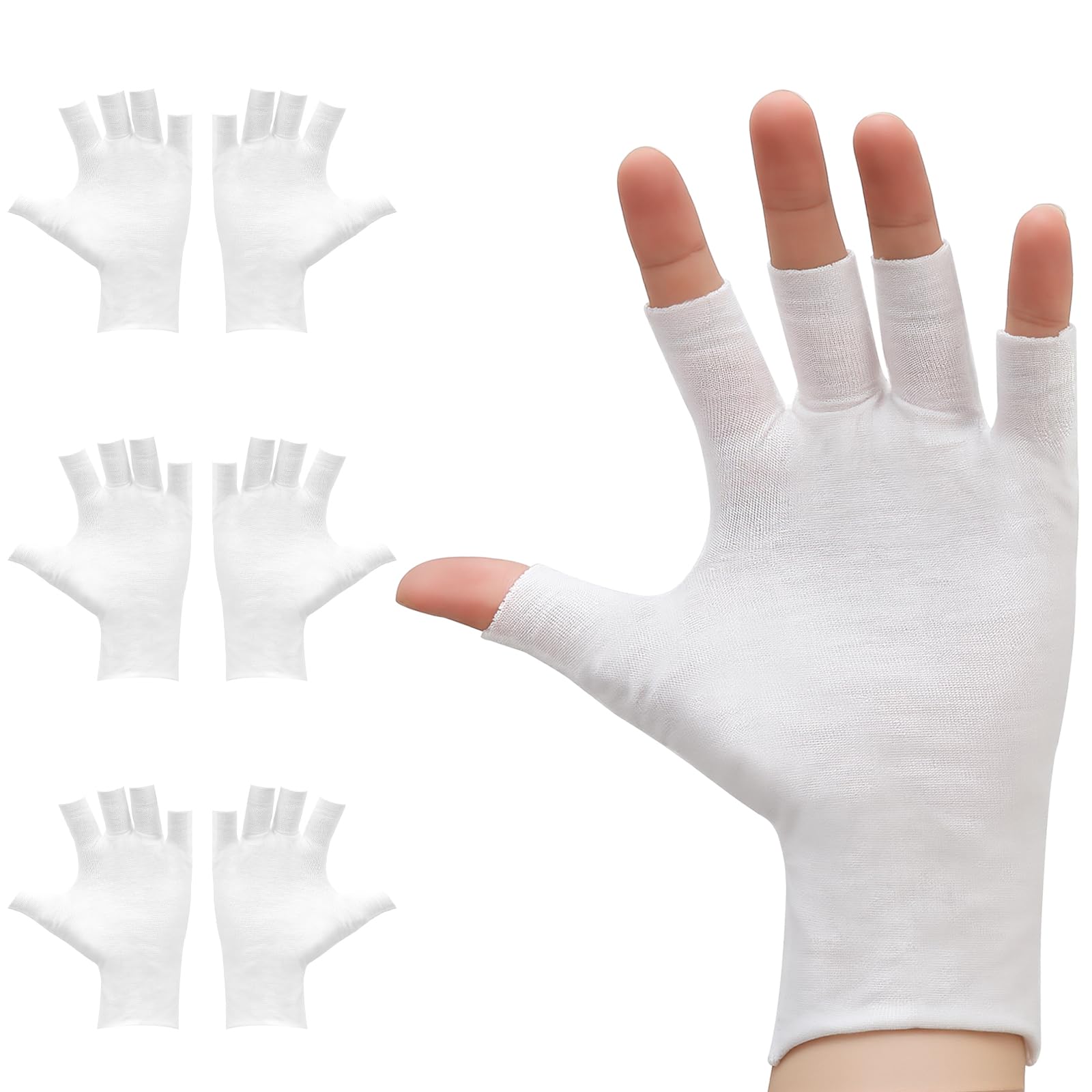 Guantes Clofiak sin dedos blancos para usar el teléfono con comodidad.
