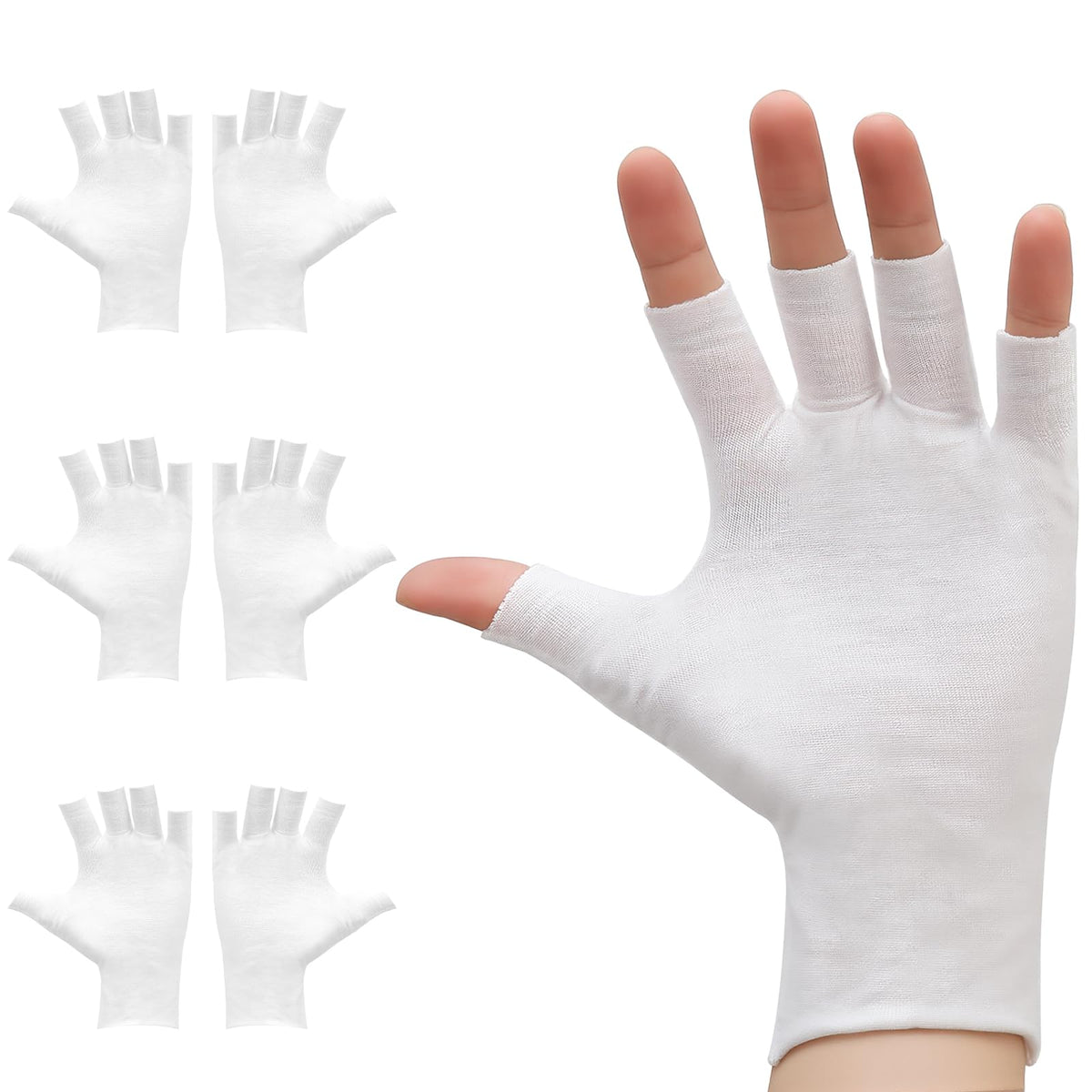 Guantes Clofiak sin dedos blancos para usar el teléfono con comodidad.