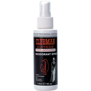 Clubman Supreme desodorante corporal, botella frontal, protección duradera para el día.