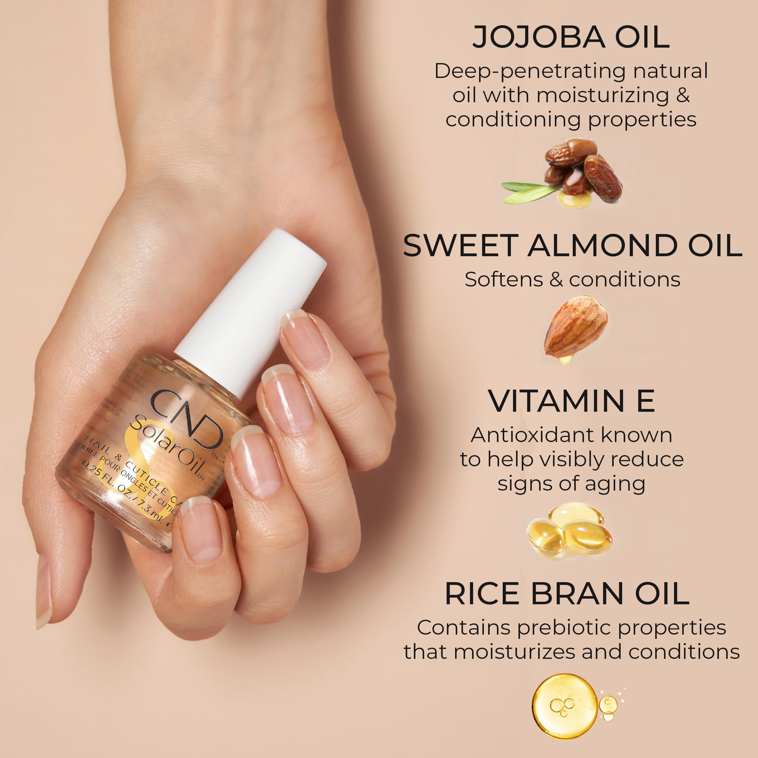 CND SolarOil: aceite de arroz con propiedades prebióticas para la piel.