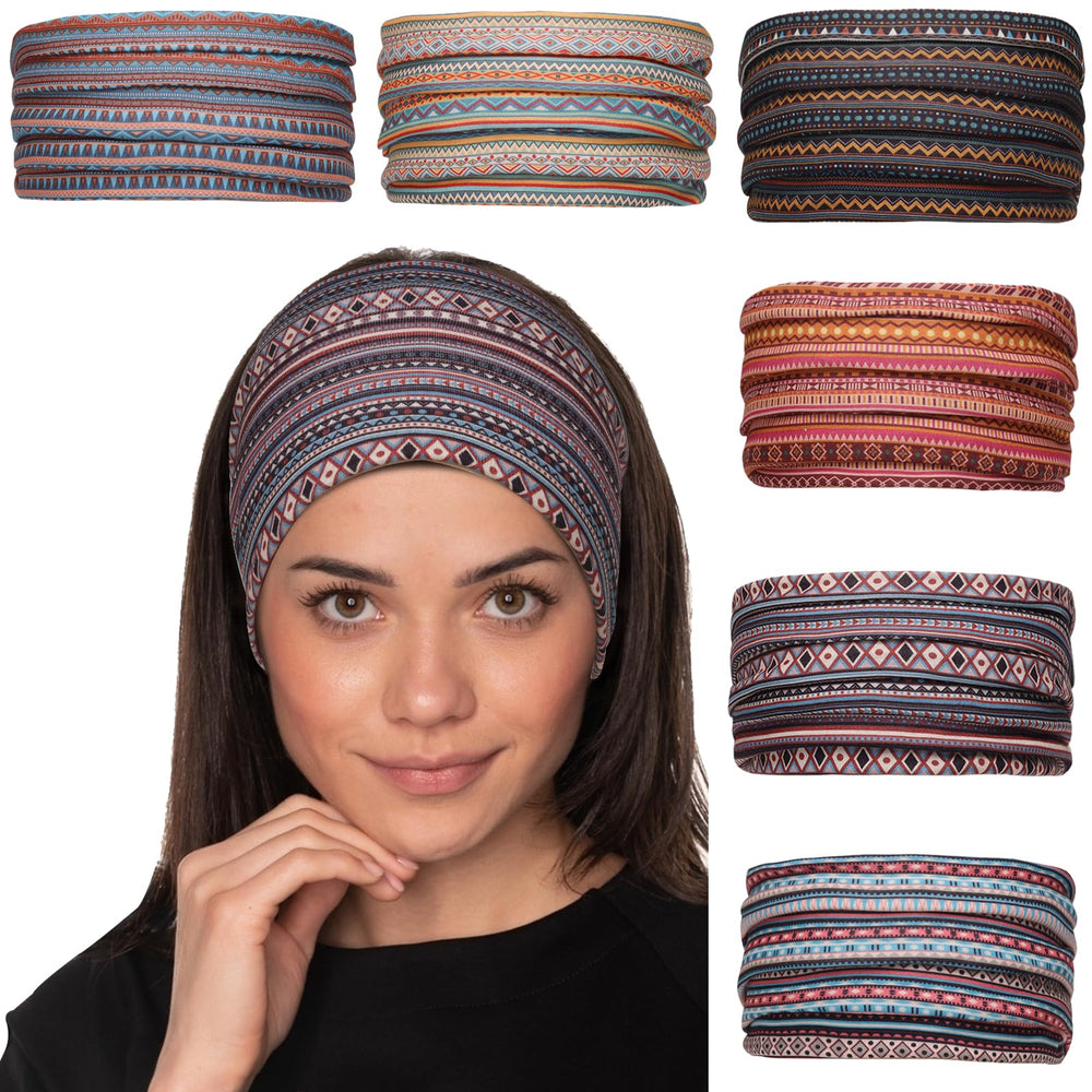 Cobahom diadema ancha bohemia con rayas para un look diario