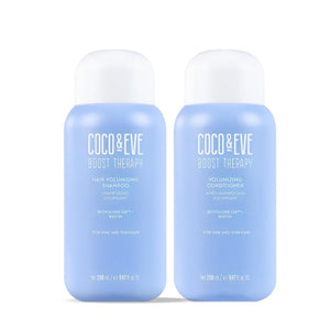 Coco & Eve Boost Therapy champú botella, volumen visible para cabello fino.