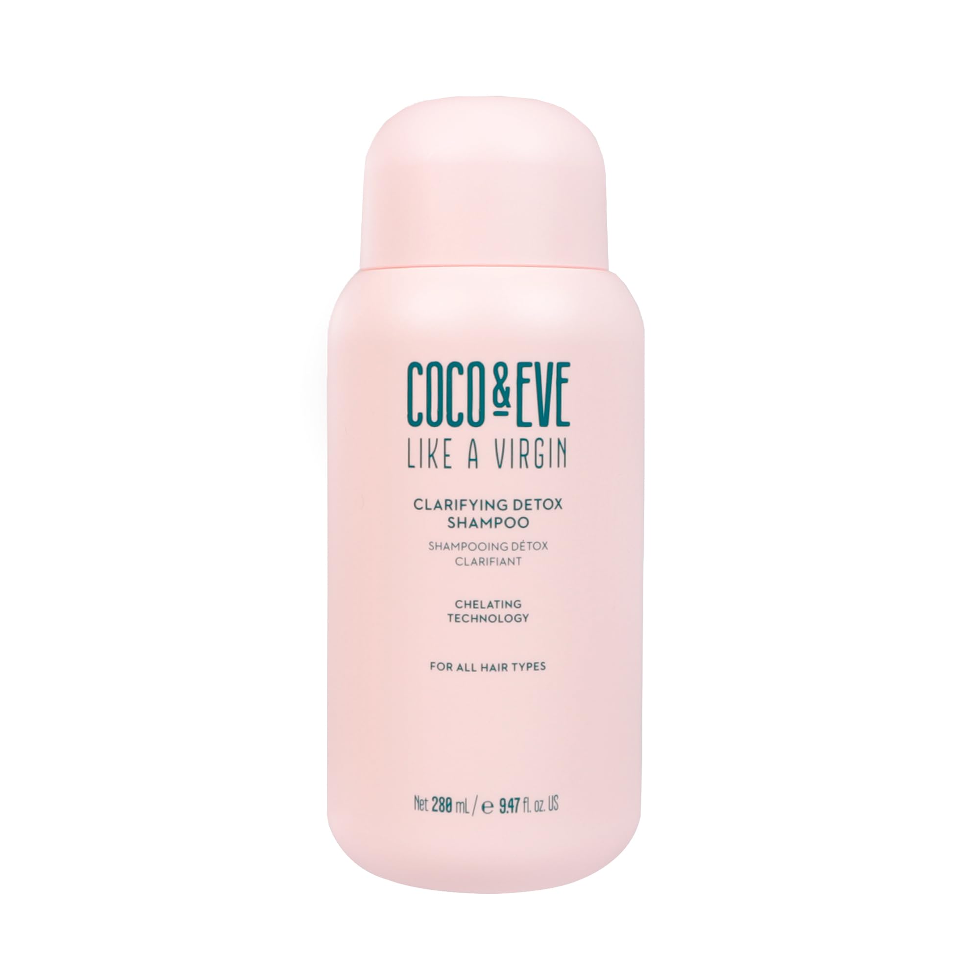 Coco & Eve Detox Shampoo: botella vertiendo para eliminar residuos y aceites.