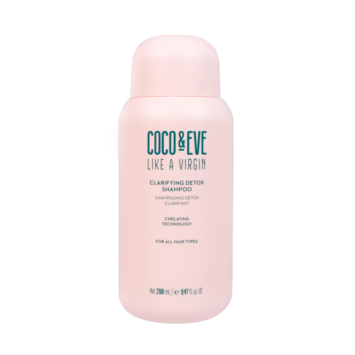 Coco & Eve Detox Shampoo: botella vertiendo para eliminar residuos y aceites.