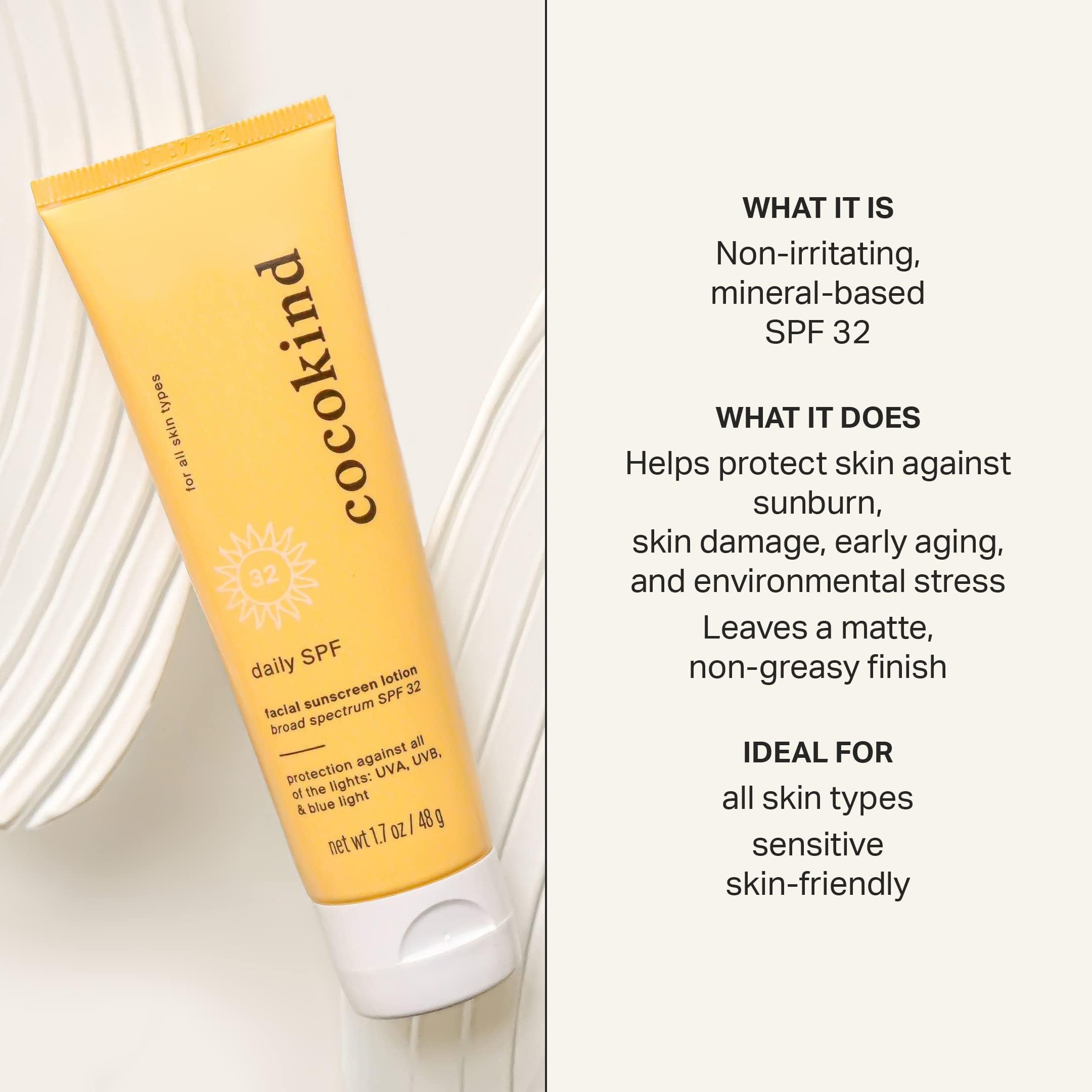 Cocokind Daily SPF: zinc-oxide visible para protección mineral suave en piel.