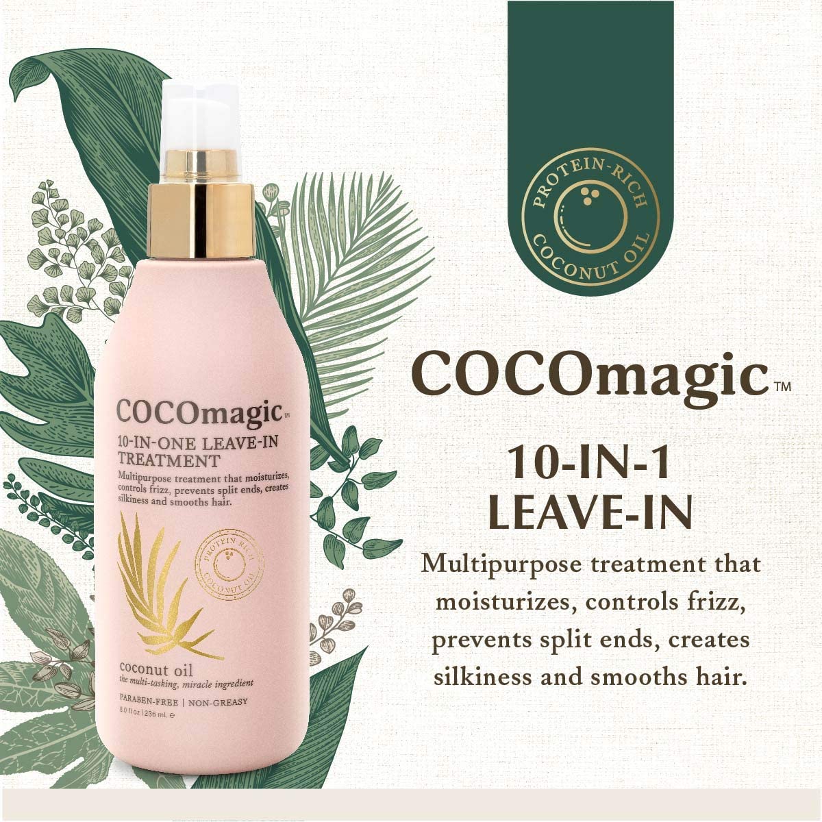 Cocomagic con aceite de coco y extractos botánicos para nutrición.