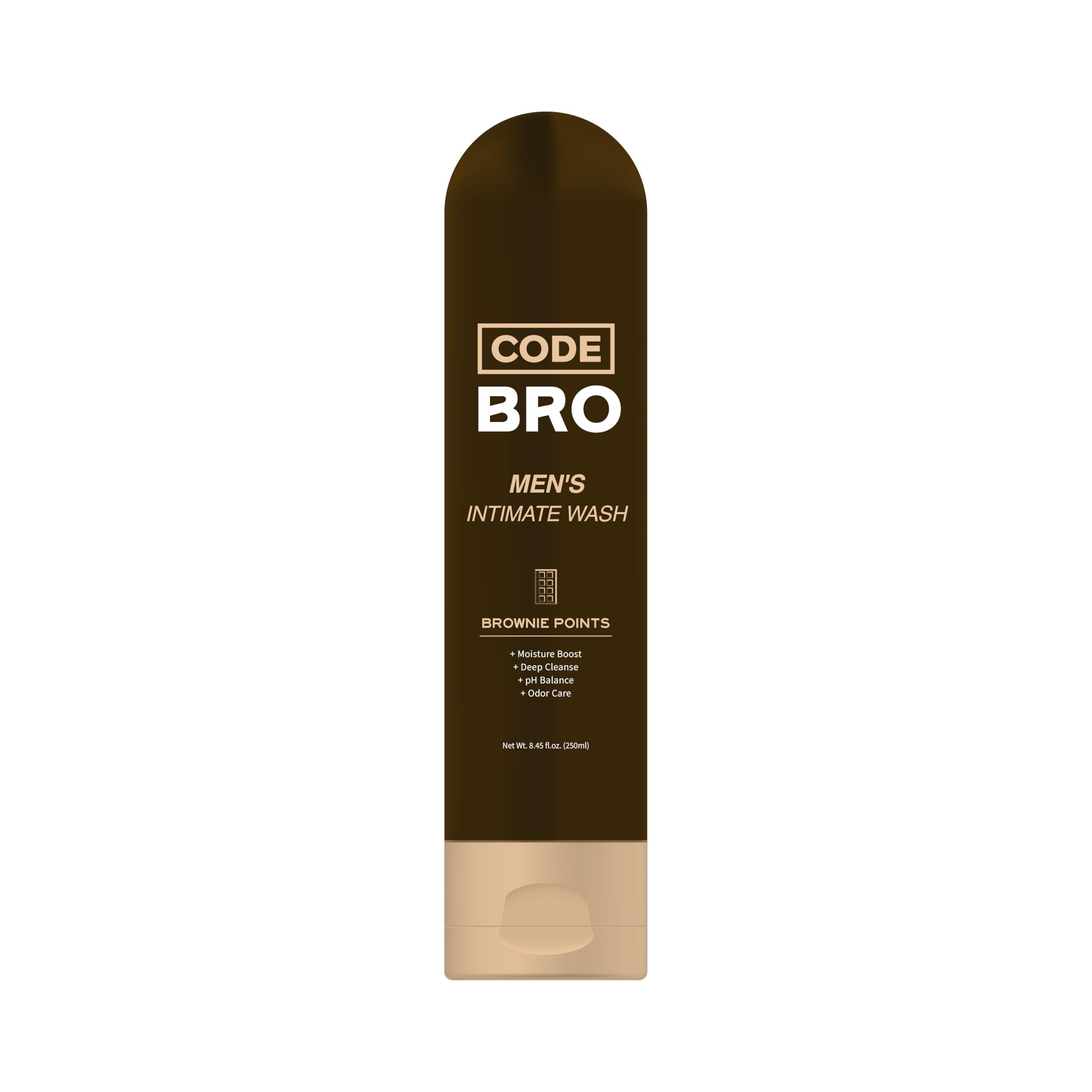 Code Bro Brownie Point botella 250 ml, higiene masculina suave y profunda.
