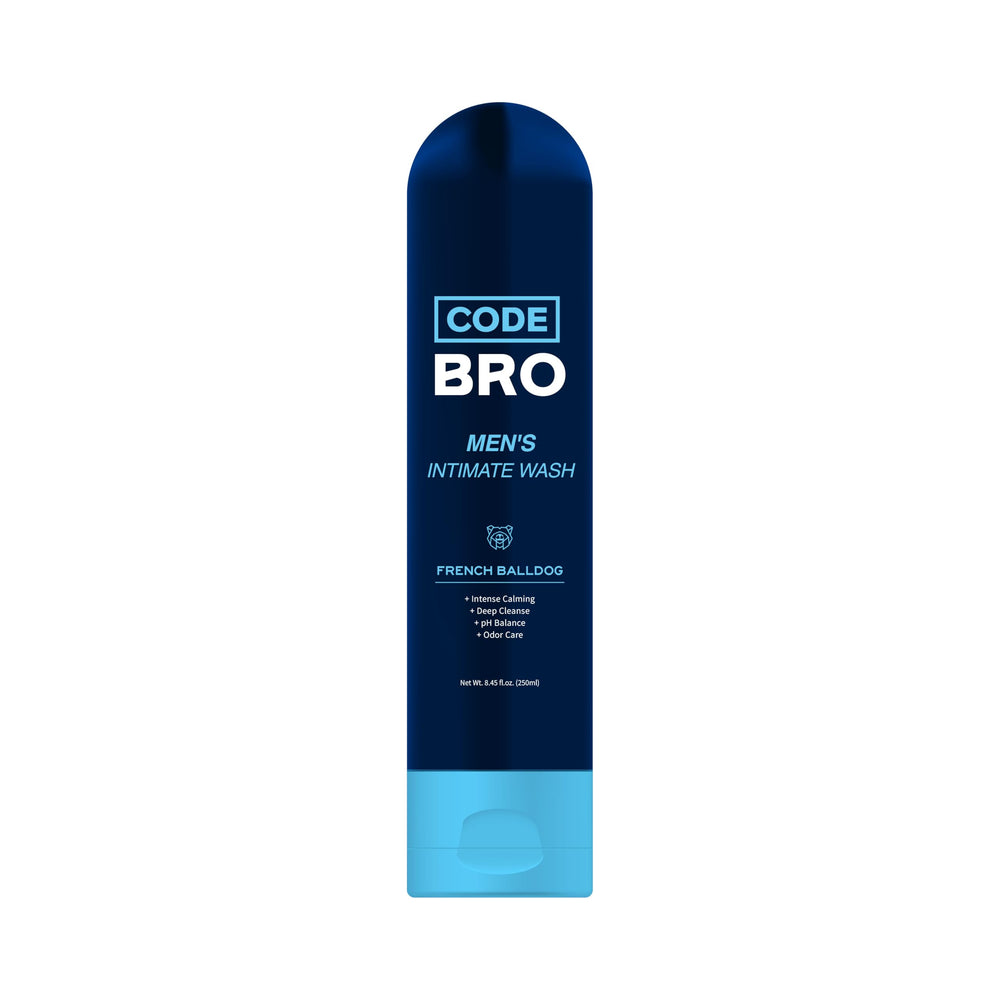 Code Bro Lavado íntimo para hombres en botella, higiene diaria.