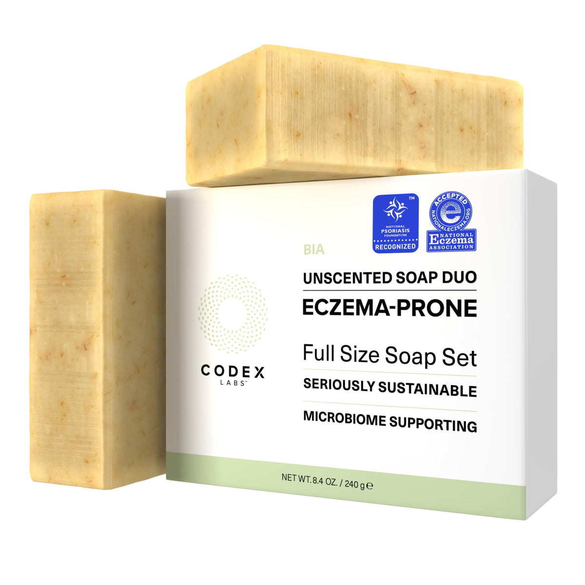Codex Labs Jabón Eczema, dos barras, cuidado diario suave para piel sensible