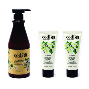 CODi Loción Jazmín en botella con pump, aroma suave y absorción rápida.