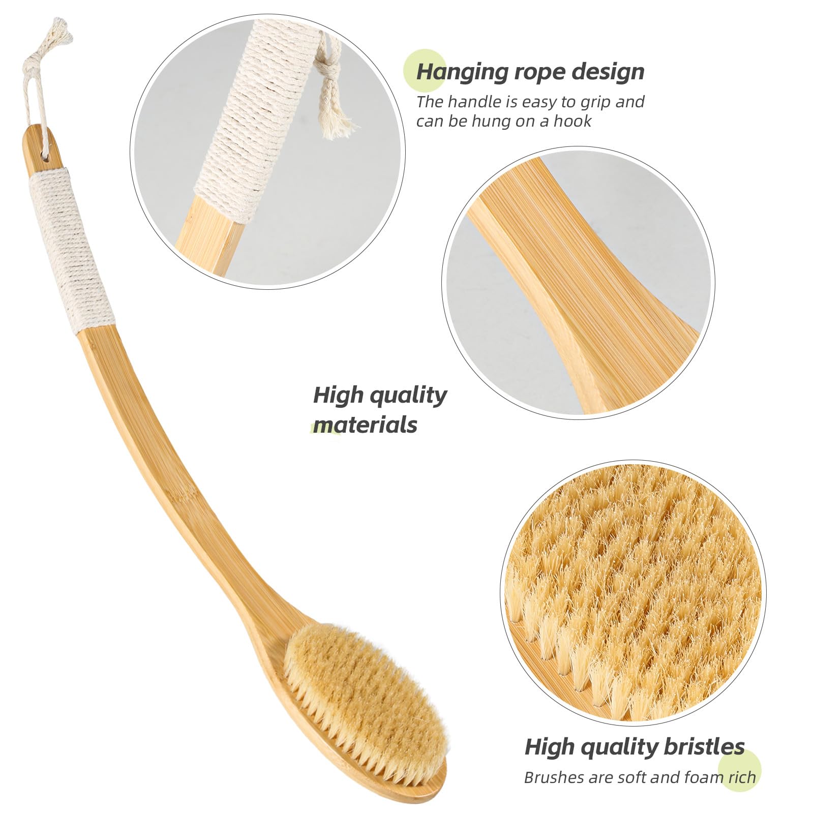 COINPOTIA cepillo corporal bambú natural, cerdas suaves para piel sensible.