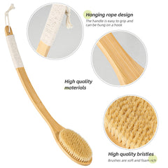 COINPOTIA cepillo corporal bambú natural, cerdas suaves para piel sensible.