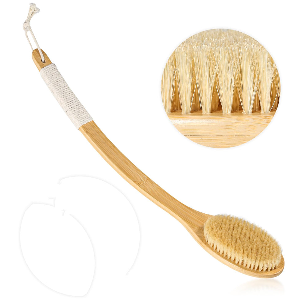 COINPOTIA cepillo corporal ducha 22 pulgadas, mango curvo de bambú para el dorso, facilita autocuidado.