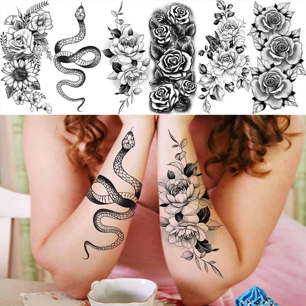 Tatuaje temporal COKTAK flor rosa 3D, ideal para diario o fiestas