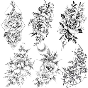Tatuaje temporal COKTAK Rosa negra 3D grande para piel, efecto realista.