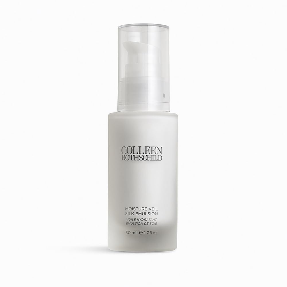 Colleen Rothschild Moisture Veil Silk Emulsion, foco en el bote, hidratación duradera para piel suave.