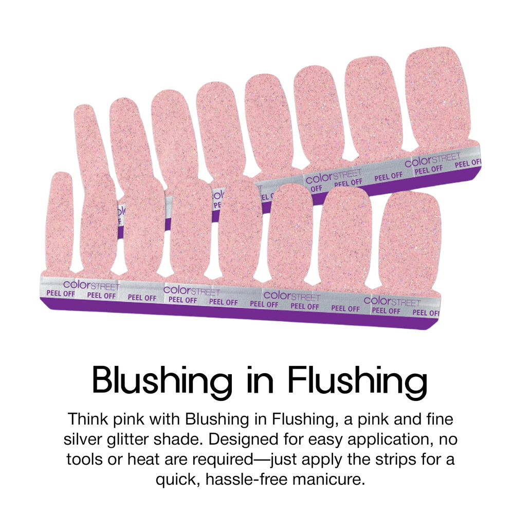 Color Street Blushing en Flushing, acabado brillo rosa para detalles luminosos