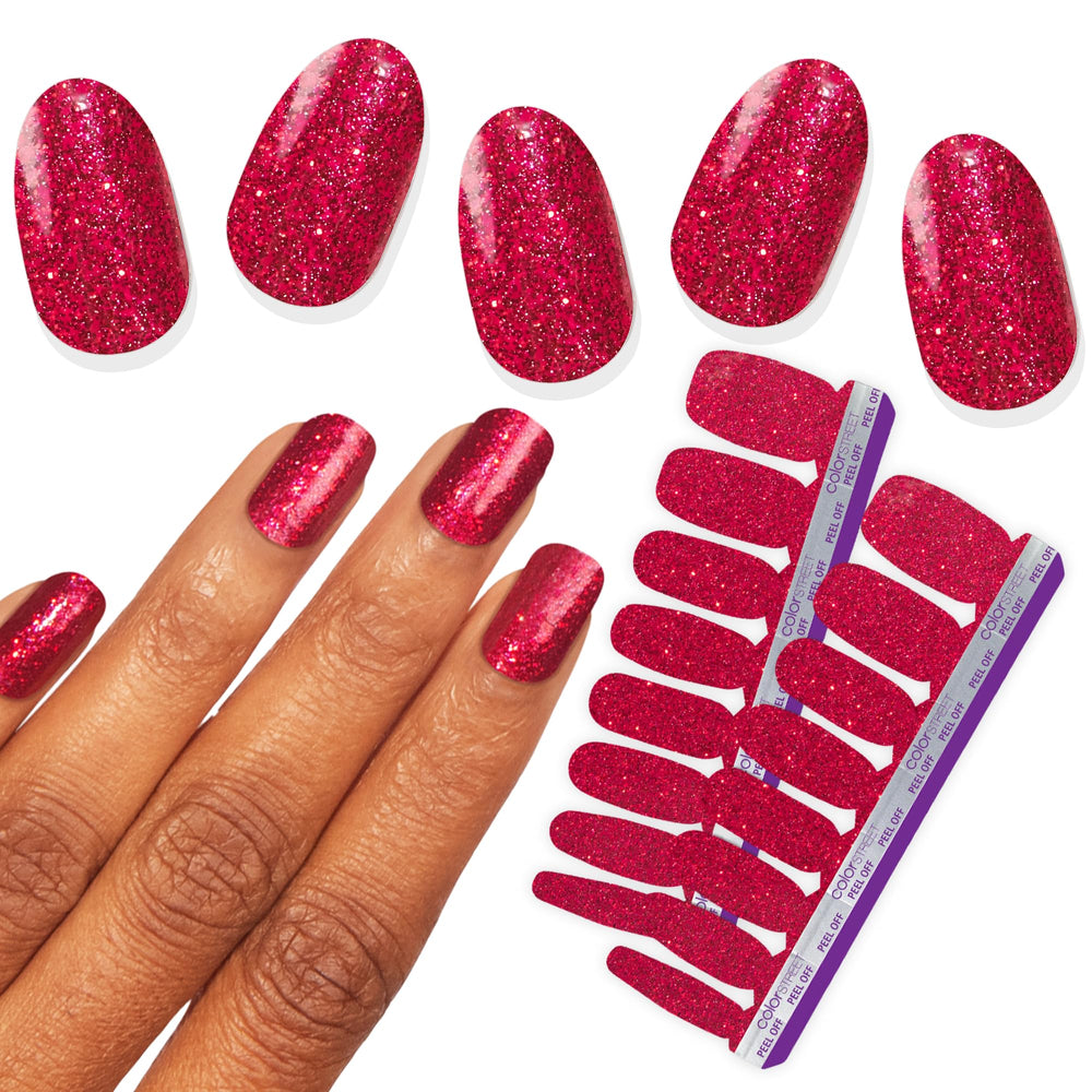 Color Street Cherry on Top: brillo rojo destellos para uñas elegantes