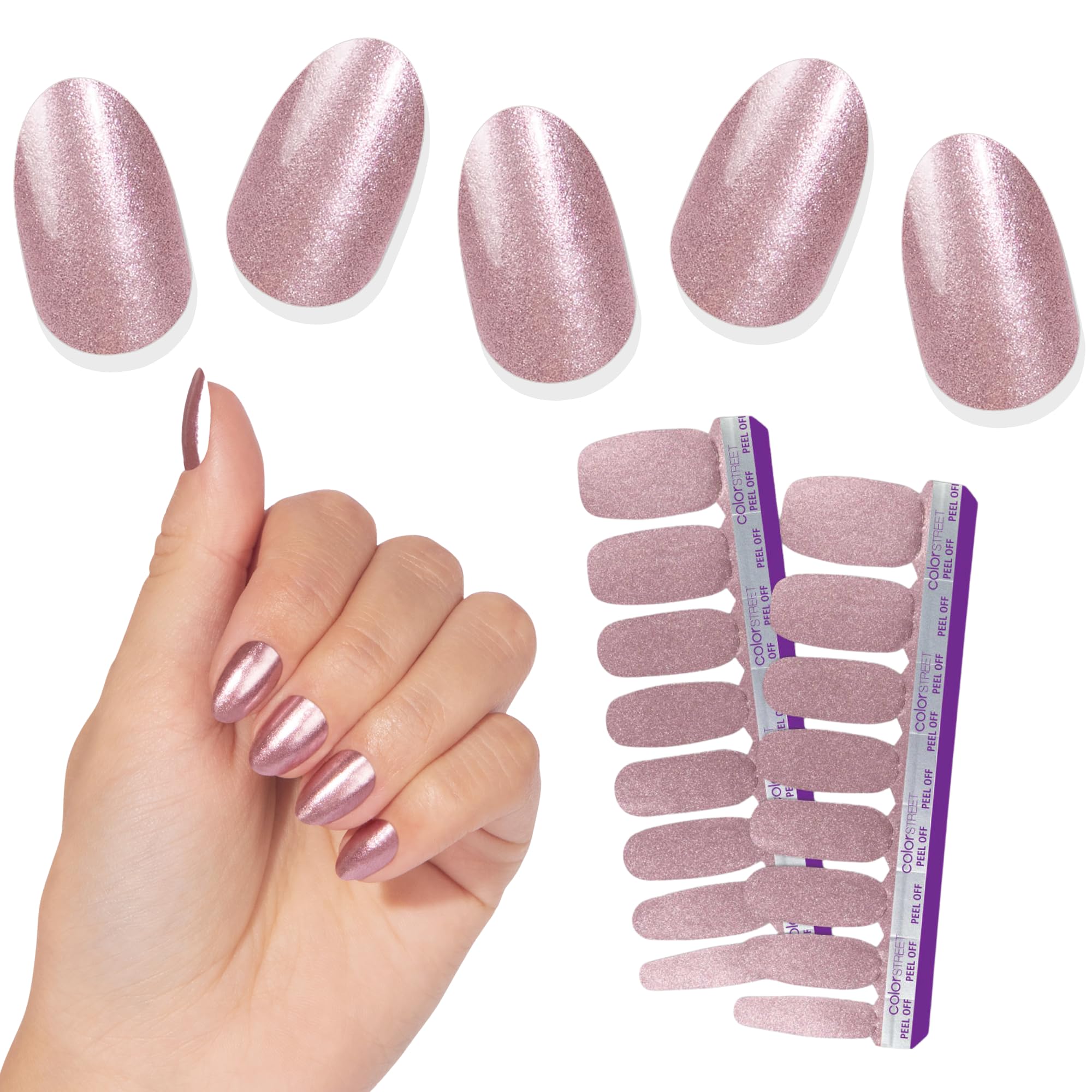 Color Street Princess Cut tiras rosa dorado brillantes para un look elegante