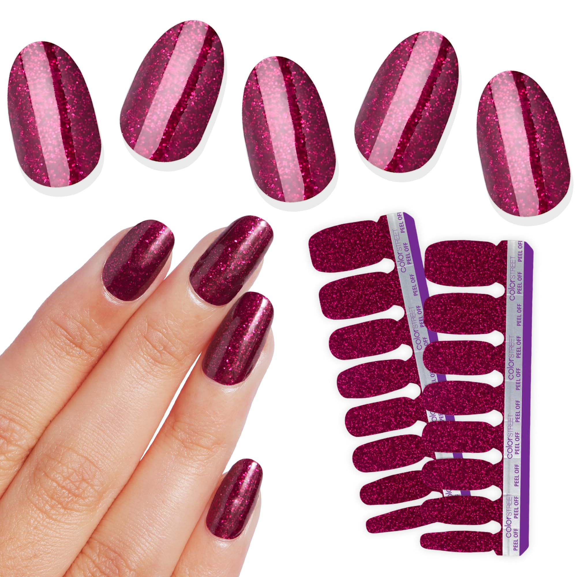 Color Street Rio Red: tiras de uñas con brillo rojo burdeos para un look nocturno
