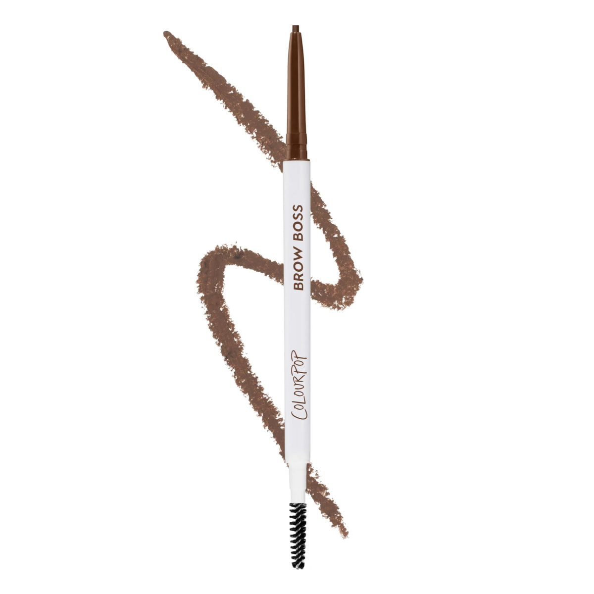 ColourPop Brow Boss muestra punta de precisión para trazos naturales y retractil.