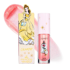ColourPop Disney Princess Ultra Glossy Rosado Mademoiselle Belle brillo perlado para un look de princesa.