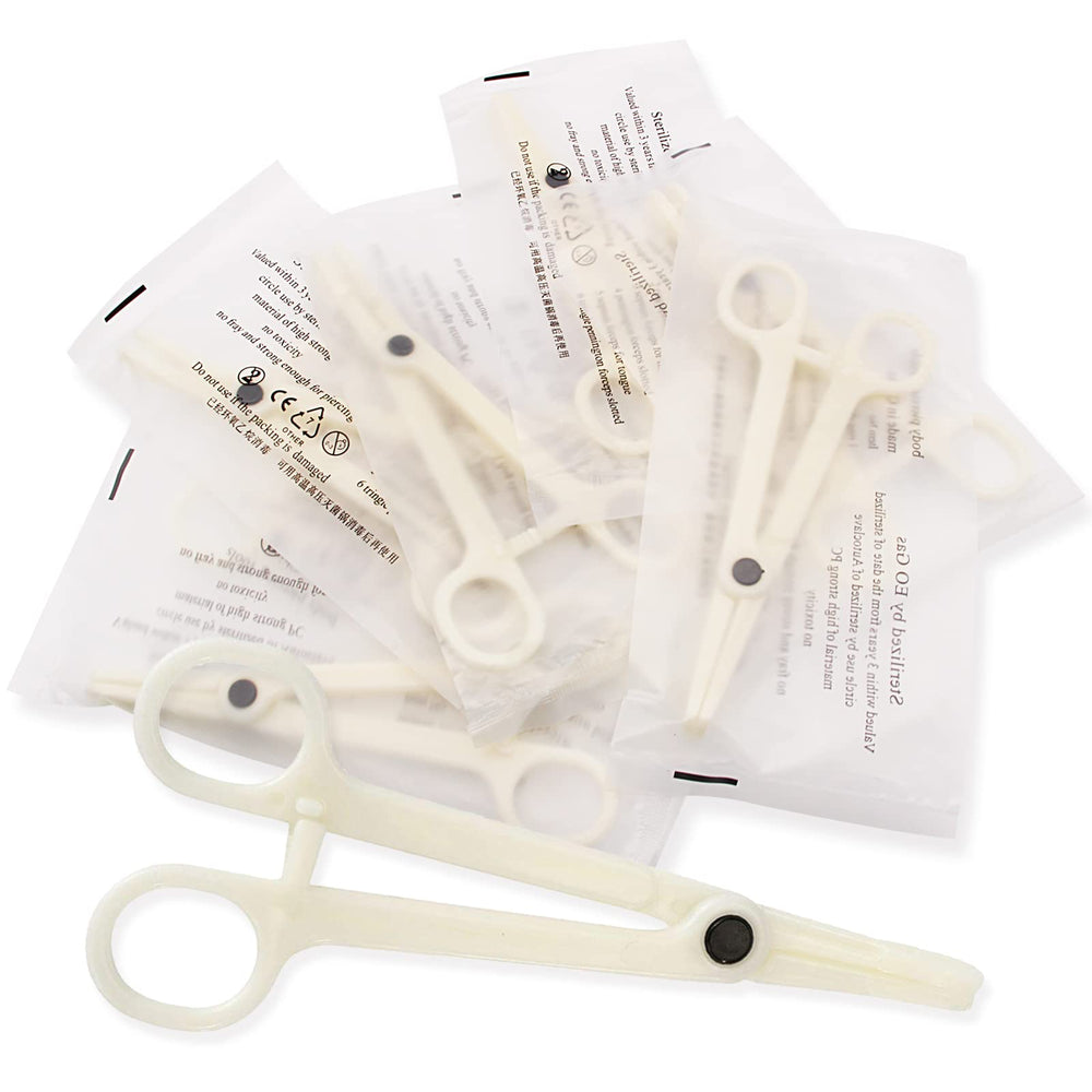 Combofix pinzas desechables para piercing con abertura, precisión en colocación.