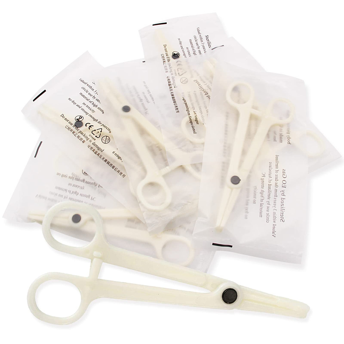 Combofix pinzas desechables para piercing con abertura, precisión en colocación.
