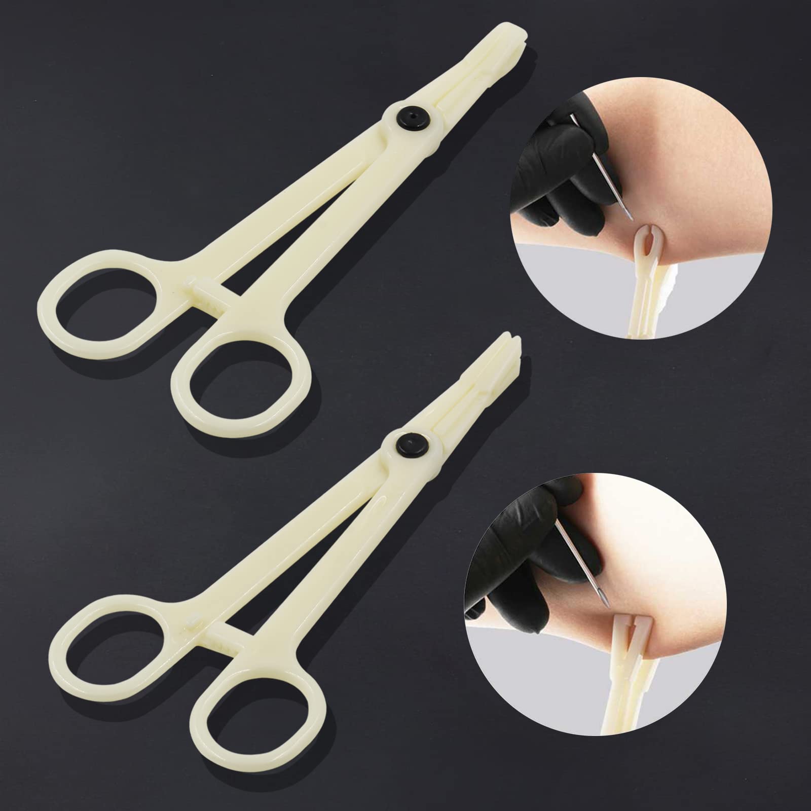 Combofix pinzas desechables para piercing, empaque individual para higiene segura.