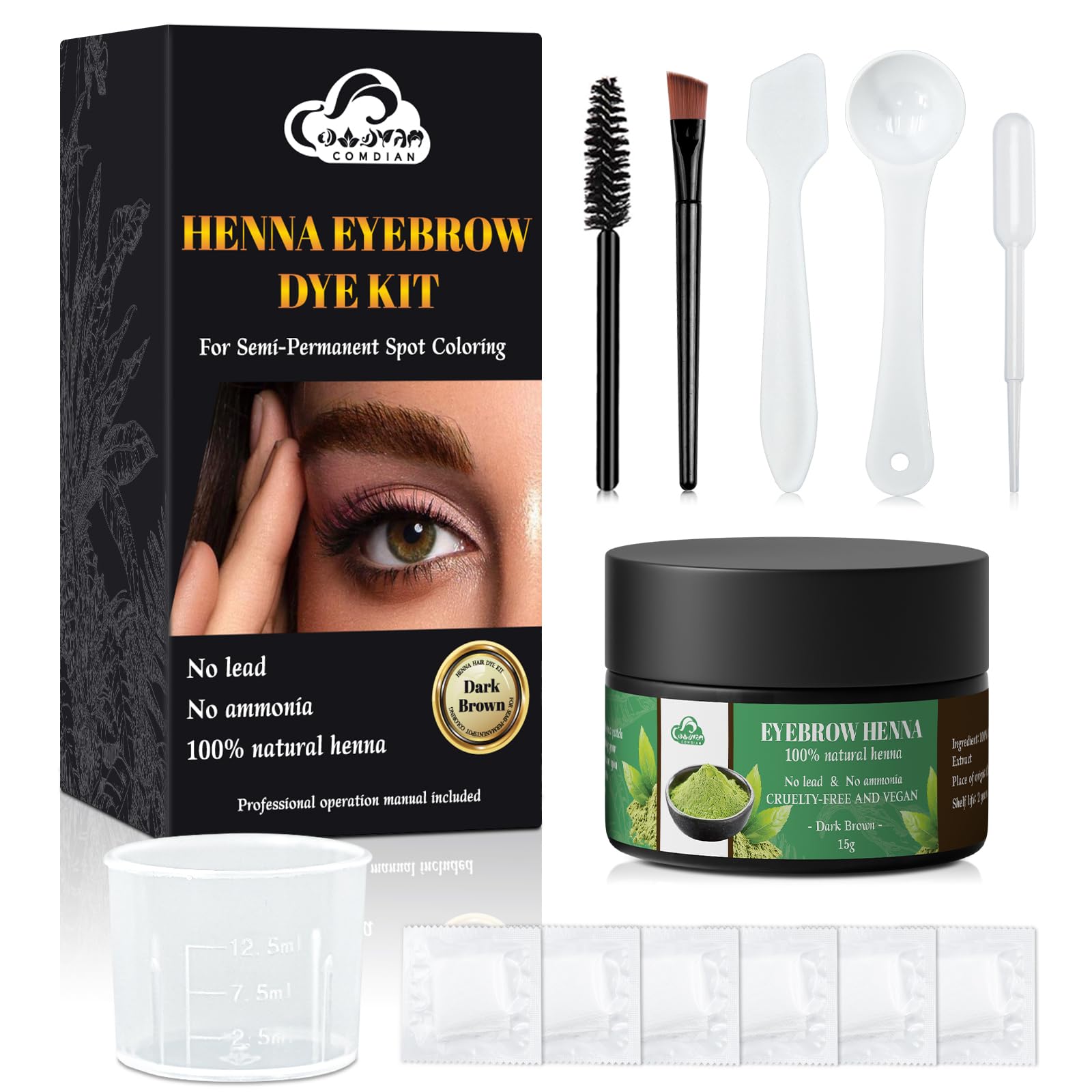 Comdian henna cejas polvo 15g para color natural y duradero.