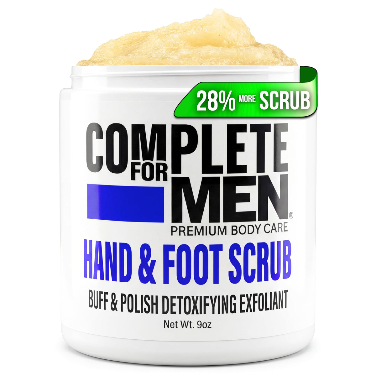 Complete For Men exfoliante de manos y pies: textura de azúcar que suaviza la piel áspera.