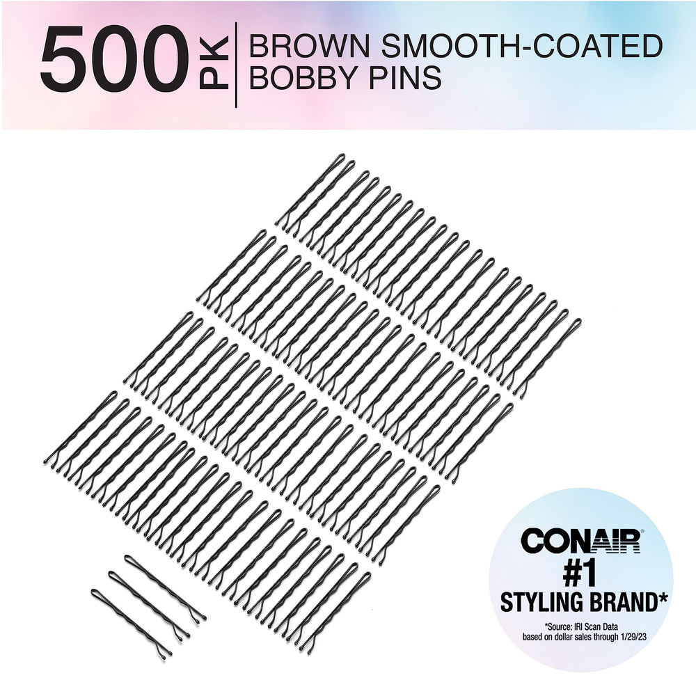 Conair Bobby Pins marrón con puntas plásticas para inserción suave