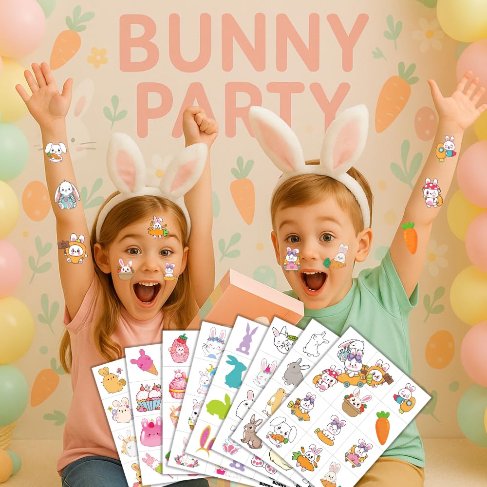 Conejito tatuajes para premios de Pascua y eventos escolares.