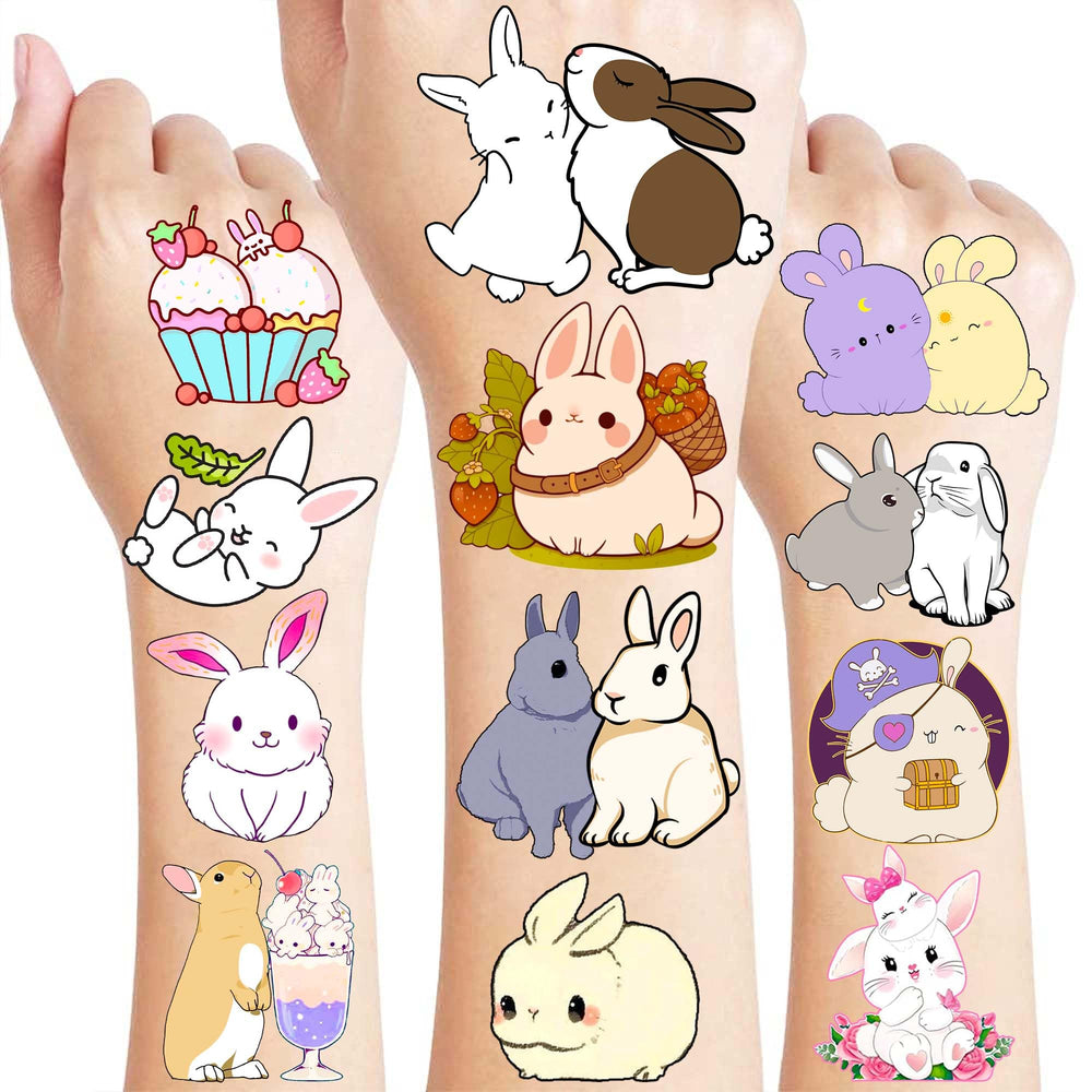 Conejito tatuajes temporales para fiestas escolares, fáciles de aplicar.