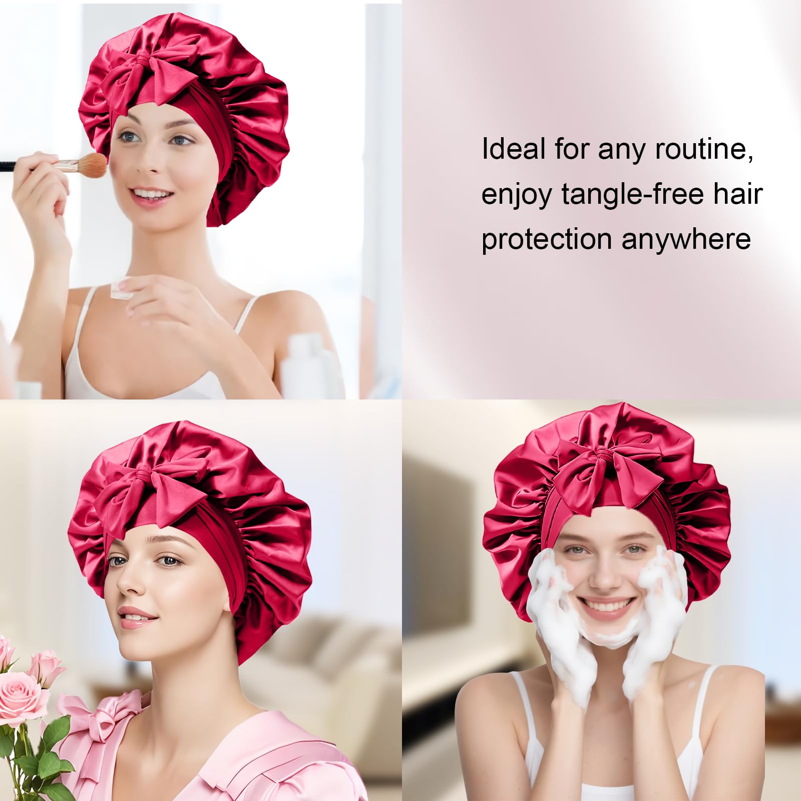 Confvrter bonete satinado rojo, ideal para dormir y mantener estilo nocturno.