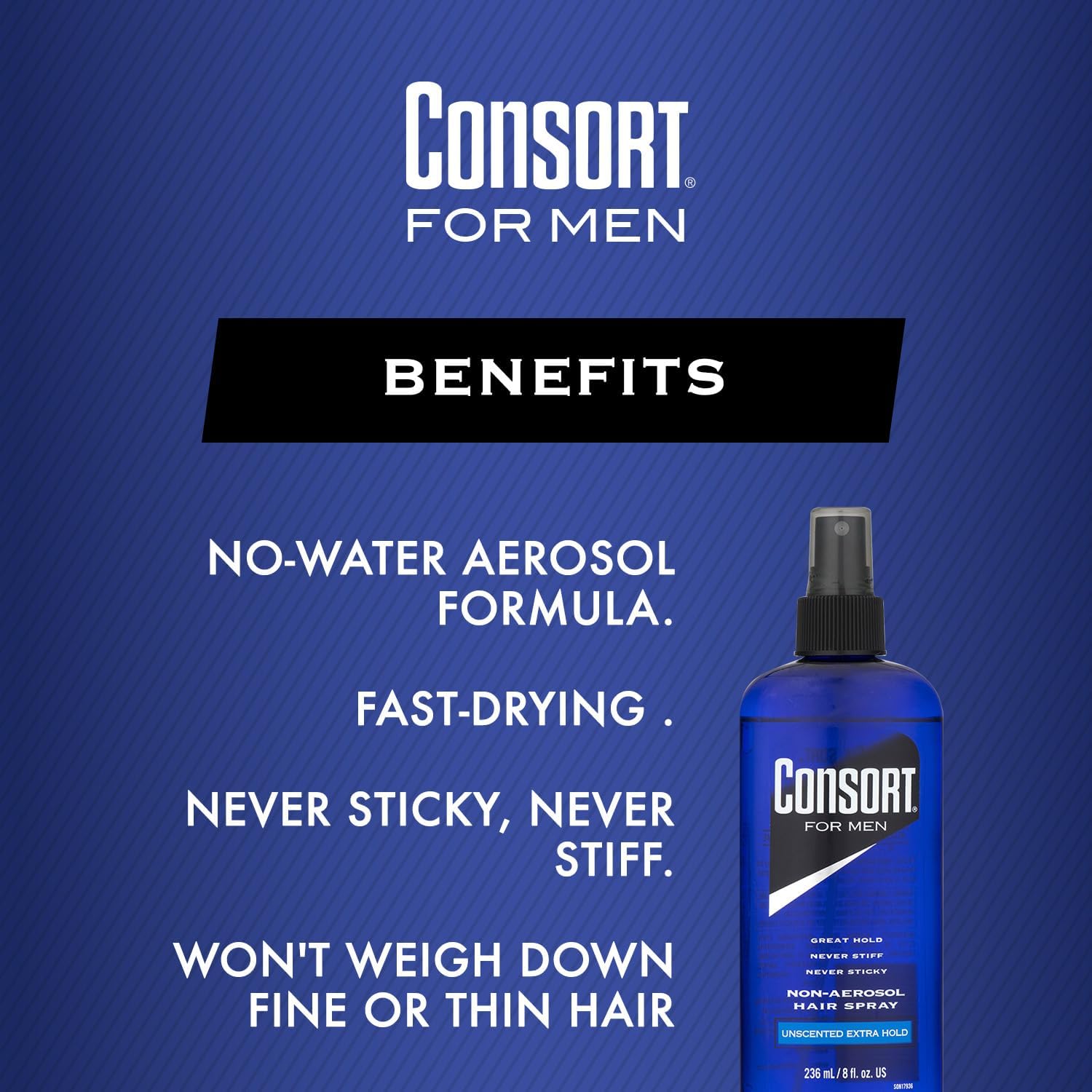 Consort spray para cabello 8oz sin fragancia facilita fijación suave sin peso
