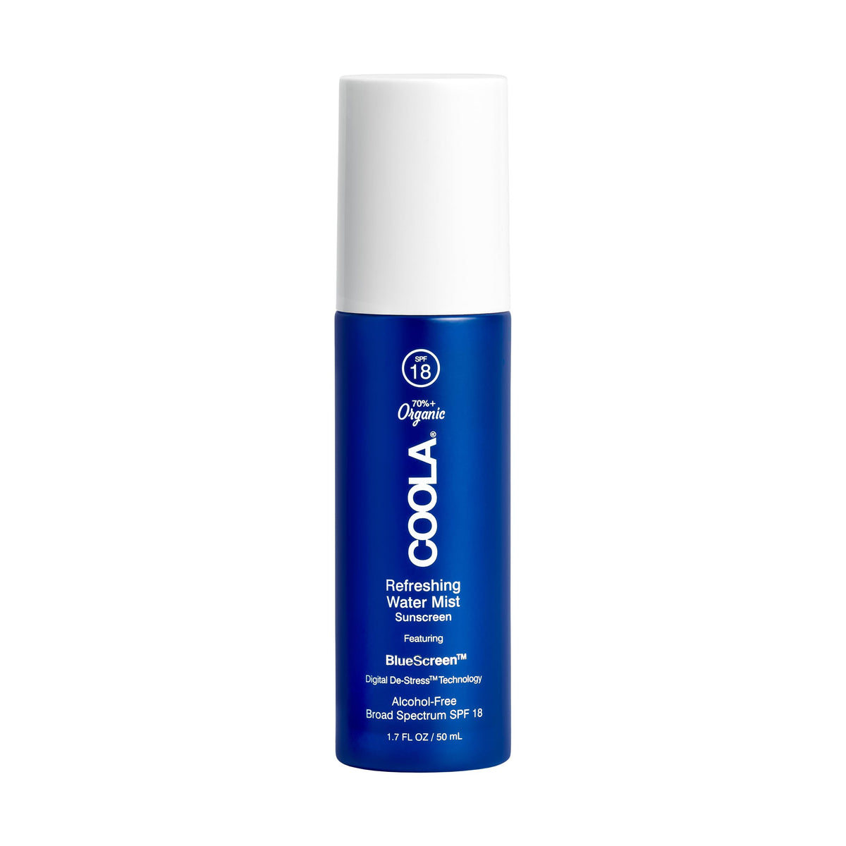COOLA agua niebla SPF18 en botella para protección diaria y uso rápido.