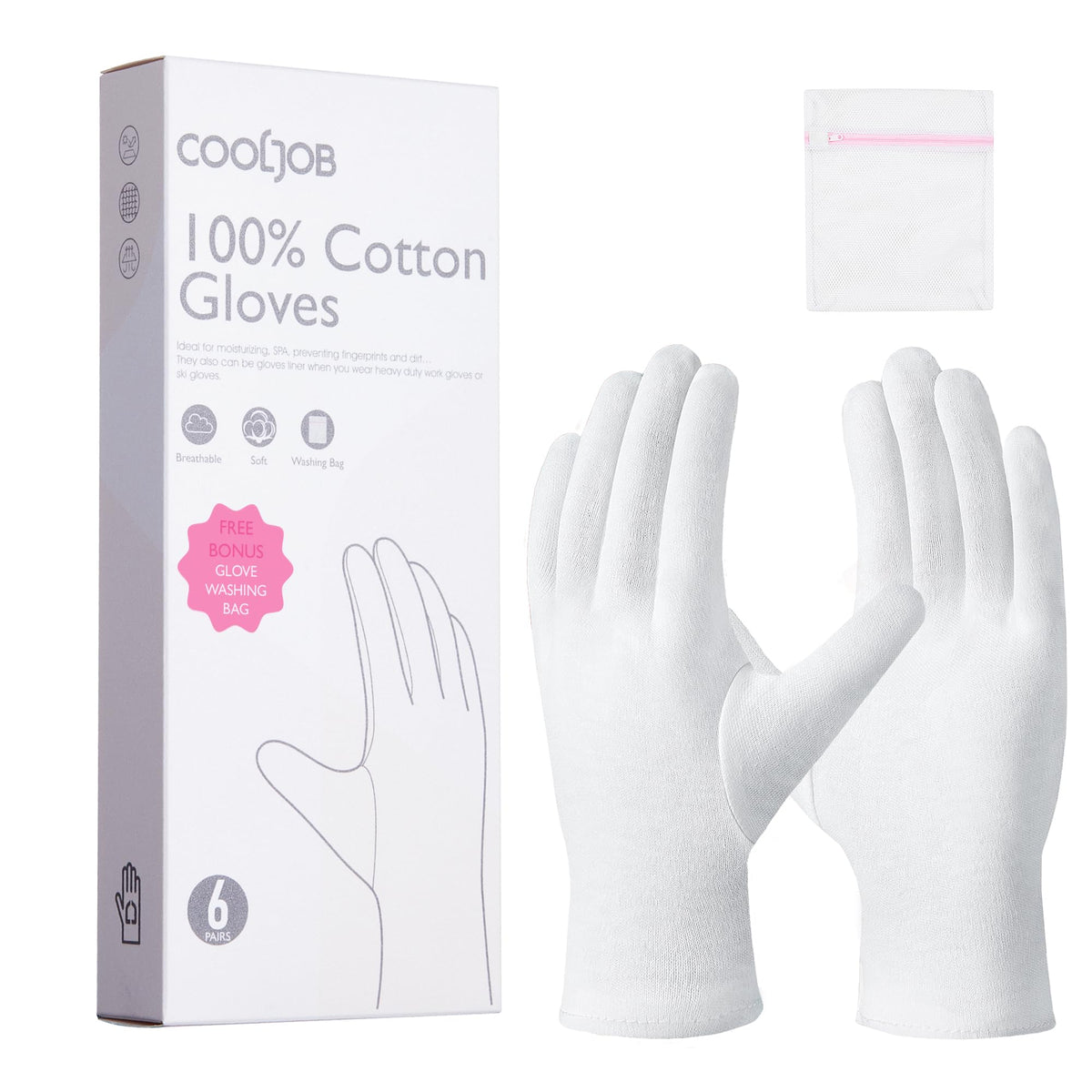 Guantes COOLJOB de algodón blancos para uso diario con confort suave.
