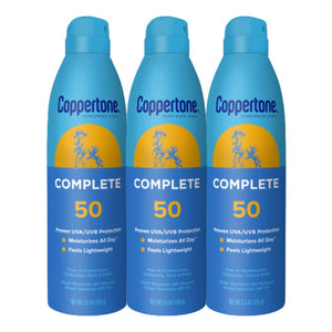Coppertone Complete protector solar SPF50, aplicación en cuerpo, protección diaria.