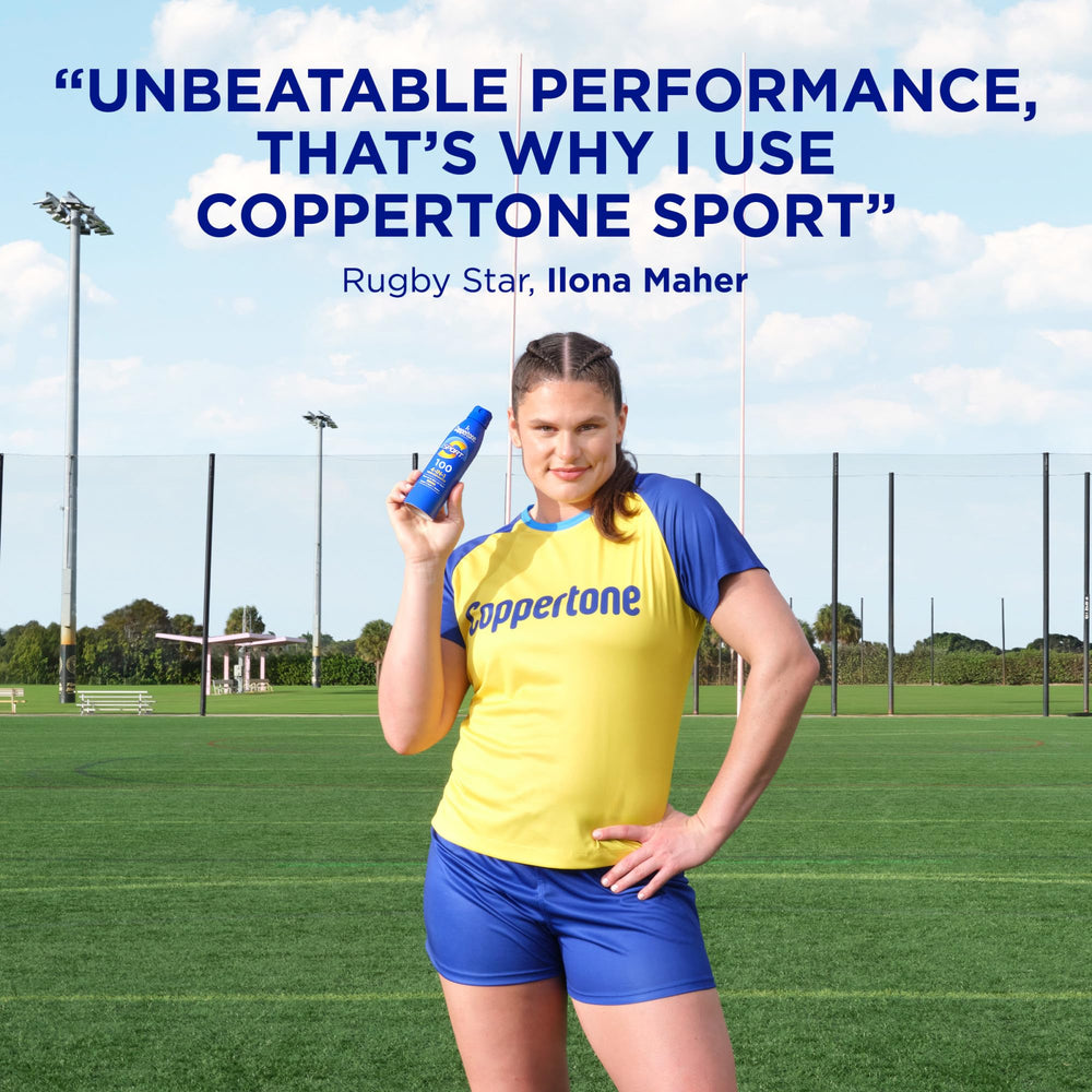 Aplicación desde cualquier ángulo con Coppertone Sport para cobertura fácil.