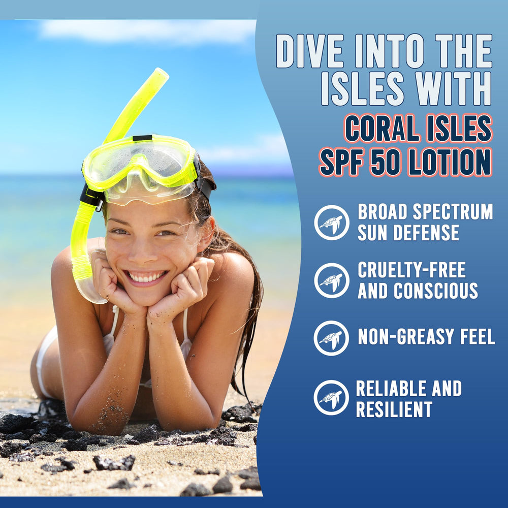 Coral Isles protector solar etiqueta sin fragancia, ideal para piel sensible.